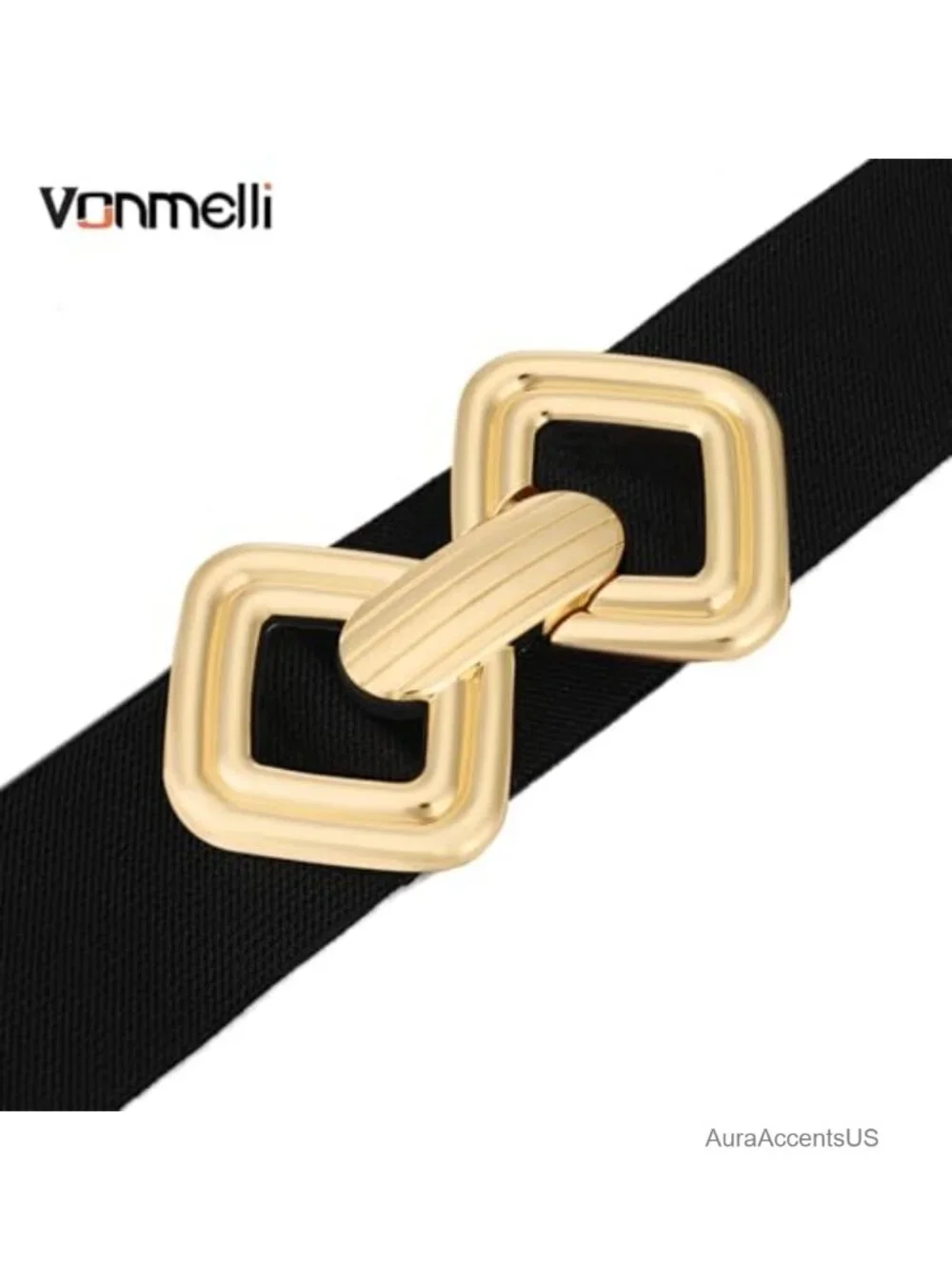 Wide Elastic Stretch Belt with Vintage Gold Buckle for Dresses